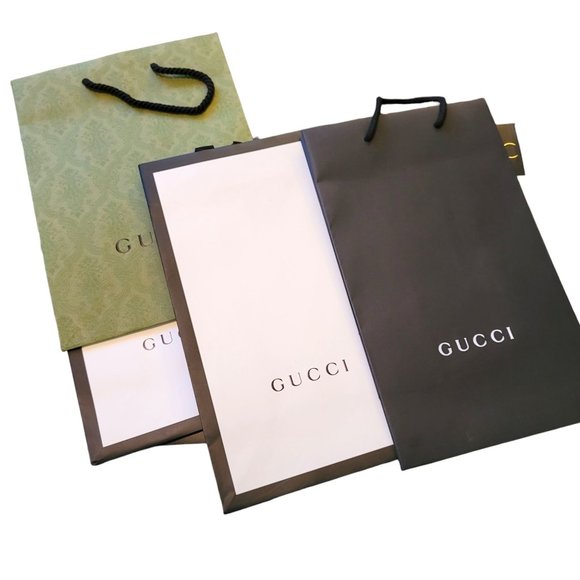 Gucci Shopping Bags Black & White + Gift Ties Set of 7 Reusable Gift Prop VR210 - Picture 8 of 12